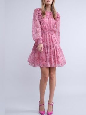Rachel Parcell Pink Ruffle Floral Ditzy Dress
